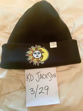 NWOT Black Beanie with Sun & Moon Patch